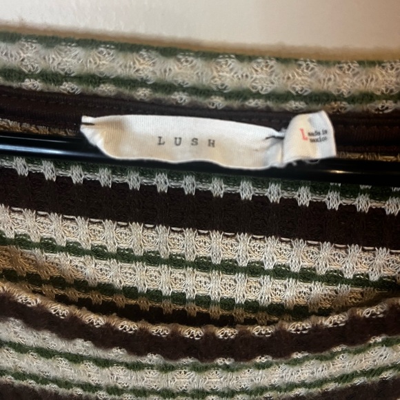 Lush super soft oversized sweater Size Large vintage look Brown white and green - Picture 4 of 6